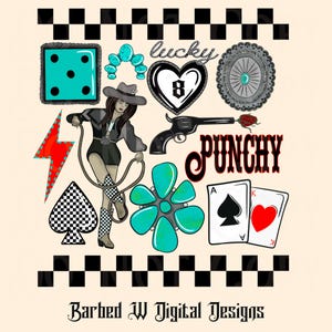 Colagem ocidental png, yallternative png, western png, 8 ball png, punchy png, turquesa png, cowgirl png, cassino png, damas png