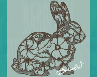 Floral Show Rabbit PNG: Western Livestock Art (Digital Download)