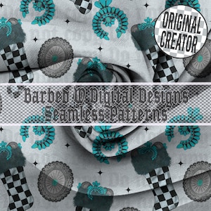 Patrón navideño sin costuras del oeste: Calcetín turquesa PNG (Descarga digital)