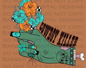 Yallternative png, zombie png, spooky png, western halloween png, turquoise png, floral png, tattoos png, Cowboy killer png, Cowghoul