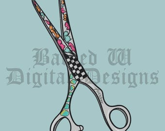Western Floral Tooled Shears PNG: Hairdresser Design, trendy western yallternative shears png design, edgy hair stylist digital design