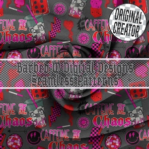 Caffeine & Chaos Seamless Pattern: Western Grunge PNG (Digital Download)