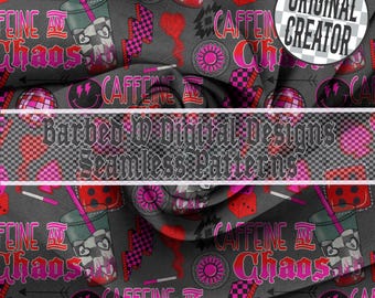 Caffeine & Chaos Seamless Pattern: Western Grunge PNG (Digital Download)