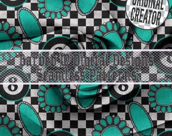 Yallternative Seamless Pattern: Turquoise Western Cowgirl Design (PNG)