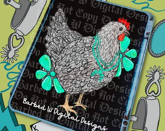 Western Chicken, png-bestand: Turquoise cowgirl-kip (digitale download)