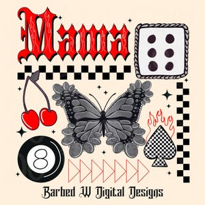 Mama collage png, western collage png, mama png, cowgirl png, yallternative png, checkers png, spade png, 8 ball png, dice png, flames png
