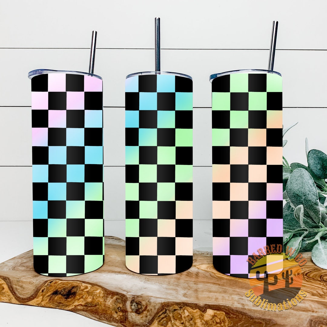 Checkers Tumbler Png, Rainbow Tumbler Png, Rainbow Checkers Tumbler