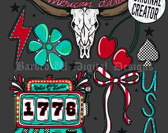 Retro Western 4th of July PNG: Patriotic Coquette Collage (Digital File)