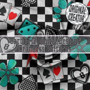 Pittig western naadloos patroon: turkoois dambordpatroon, kaarten (digitaal png-bestand)