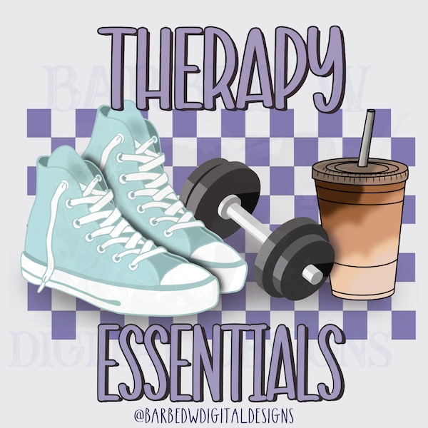 Therapy essentials, gym girl png, weight lifting png, fitness png, workout png, exercise png|Sublimation .PNG File|Instant Digital Download