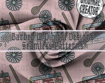 Cottagecore Seamless Pattern, Vintage Cookbook PNG (Digital File)