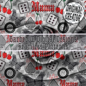 Western Grunge Seamless Pattern: Checkers, Butterflies (PNG Digital Download)