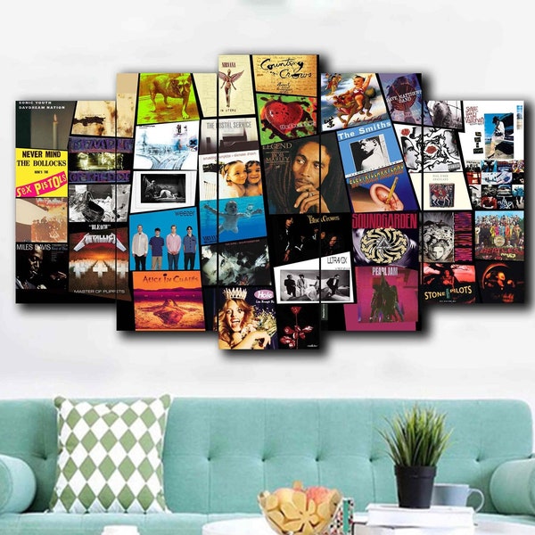 Vintage 90s Rock Music Album Canvas Wall Art Print Band Poster Collage Gift for Musician