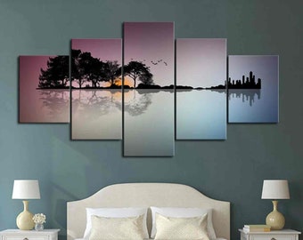 Guitar Island 5 Piece Canvas Wall Art Nature Print, Musician Gifts