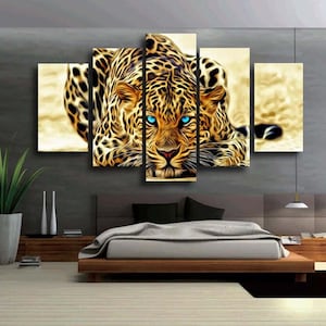 Leopard Cheetah Wall Art 5 Piece Canvas Framed Print