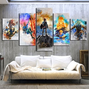 5 Stück LOZ BOTW Wandkunst, Zelda Poster Kunstdruck Videospiel Zimmer Dekor
