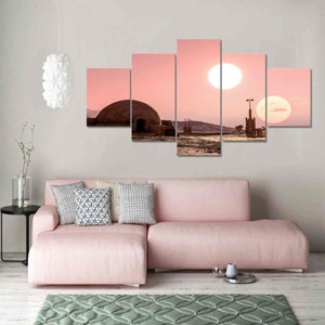 Tatooine 5 piece Star Wars Pink Wall Art Canvas Sunset Print Fan Gift