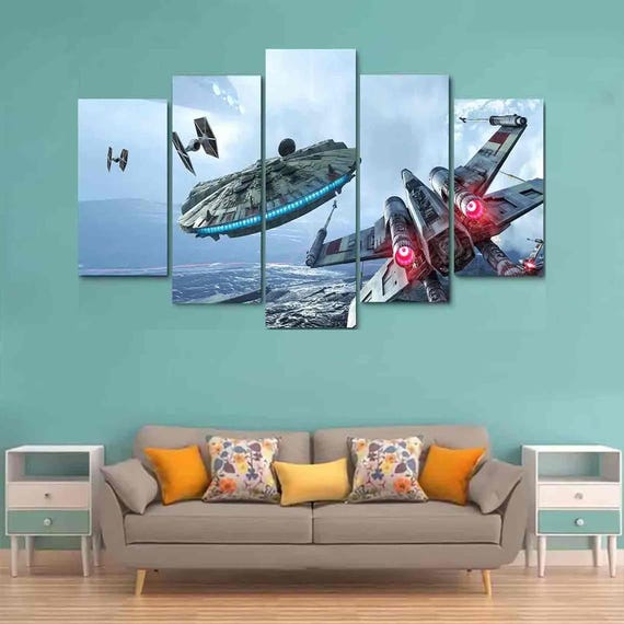 Millennium Falcon Star Wars Canvas Wall Art – Framed Print, Made In UK (Various Sizes)