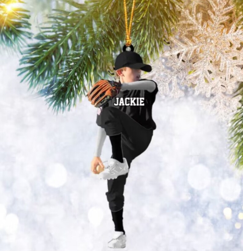 Personalized Baseball Boy Ornament, Pitcher Throw Ball Ornament