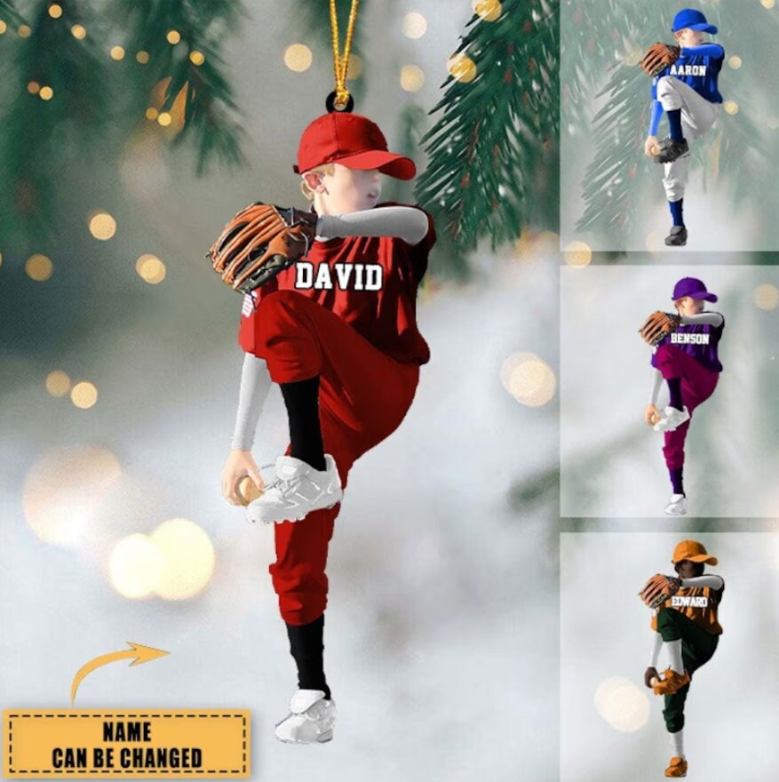 Personalized Baseball Boy Ornament, Pitcher Throw Ball Ornament