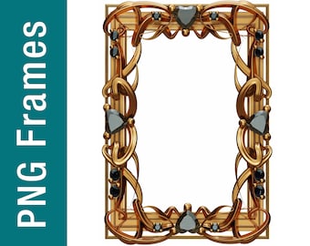 Imágenes prediseñadas de marcos de diamantes dorados, borde para invitación de boda (PNG)