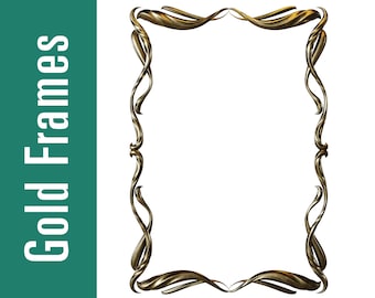 Shiny Gold Frames Clipart, Wedding Invitation Borders (PNG Digital Download)