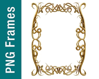 Shiny Gold Frames Clipart, Wedding Invitation Border (PNG)