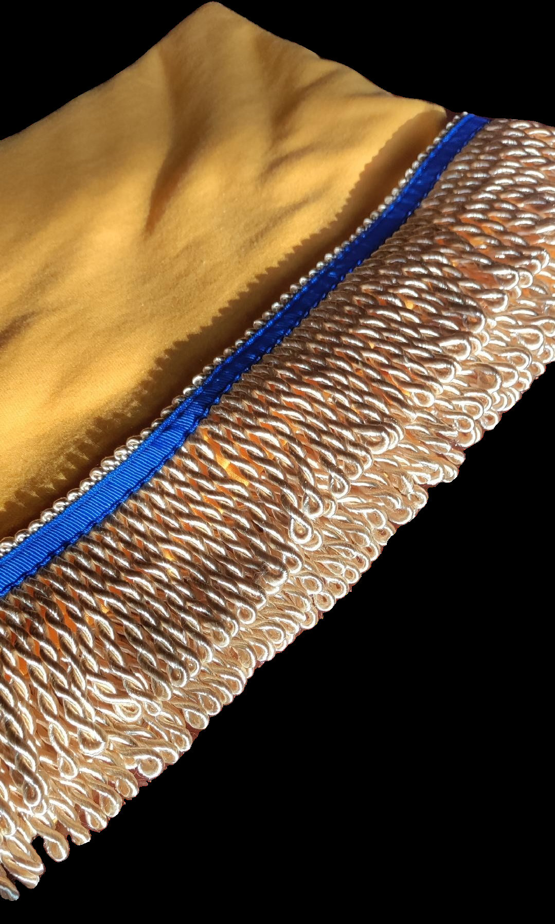 2.5'' Bullion Fringe Trim With Blue Ribbon Gold Hebrew Fringes-10 Yards