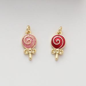 Enamel Lollipop Pendant, Lollipop Charms, 18K Gold Plated, Pink Lollipop, Enamel Pendant, Earring Making Charm, Jewelry Findings S1314