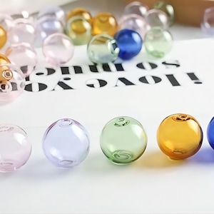 5pcs Glass Bubble Beads, 16mm, Hand Blown Hollow Round Globes for Jewelry Making, yellow, green, purple, navy, pink, DIY Beads Finding GZ005