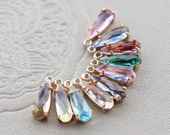 10 pezzi - Ciondoli a goccia lunghi in cristallo, 10 colori a scelta, pendente a goccia placcato oro 14 carati, 4 * 12 mm, accessori per gioielli JY081-F235