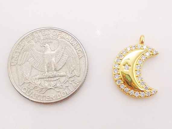 Cubic Crescent Moon Charm, 18K Gold Plated Moon Pendant, Clear