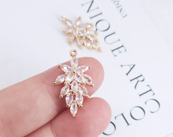 CZ Pave Leaf Charm, Cubic Zircon Crystal Leaf Pendant, CZ Earring Charms,  Real Gold Plated Brass Earring Charms, Jewelry Finding ZR016-F039