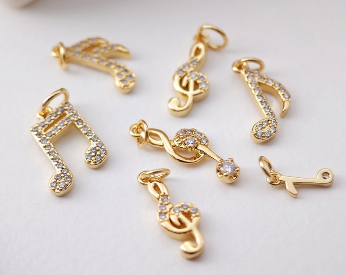 Cubic Music Note Charms Collection, 18K Gold Plated CZ Pave Music Note Pendant, Jewelry Findings S1200