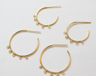 C Shape Earrings Post with 5 loops, 18K Gold, Nickel Free Earrings, Ear Stud Hypoallergenic Earring Findings BB079