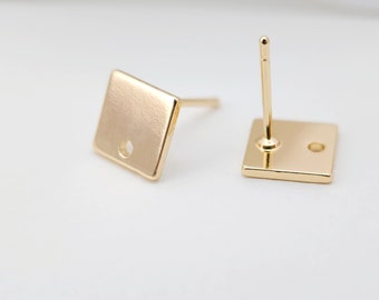 10pcs Gold Square Earring Post, 8mm, Nickel Free Earrings, Ear Stud Loop, Hypoallergenic Earring Findings Z089