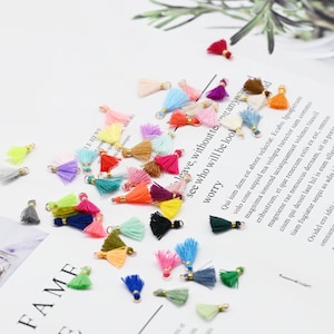 Cotton Tassels, Tiny Tassels, Colorful Tassel with gold Jump Ring, 10mm, For Earring Making, Bracelet Making Pendant GS004