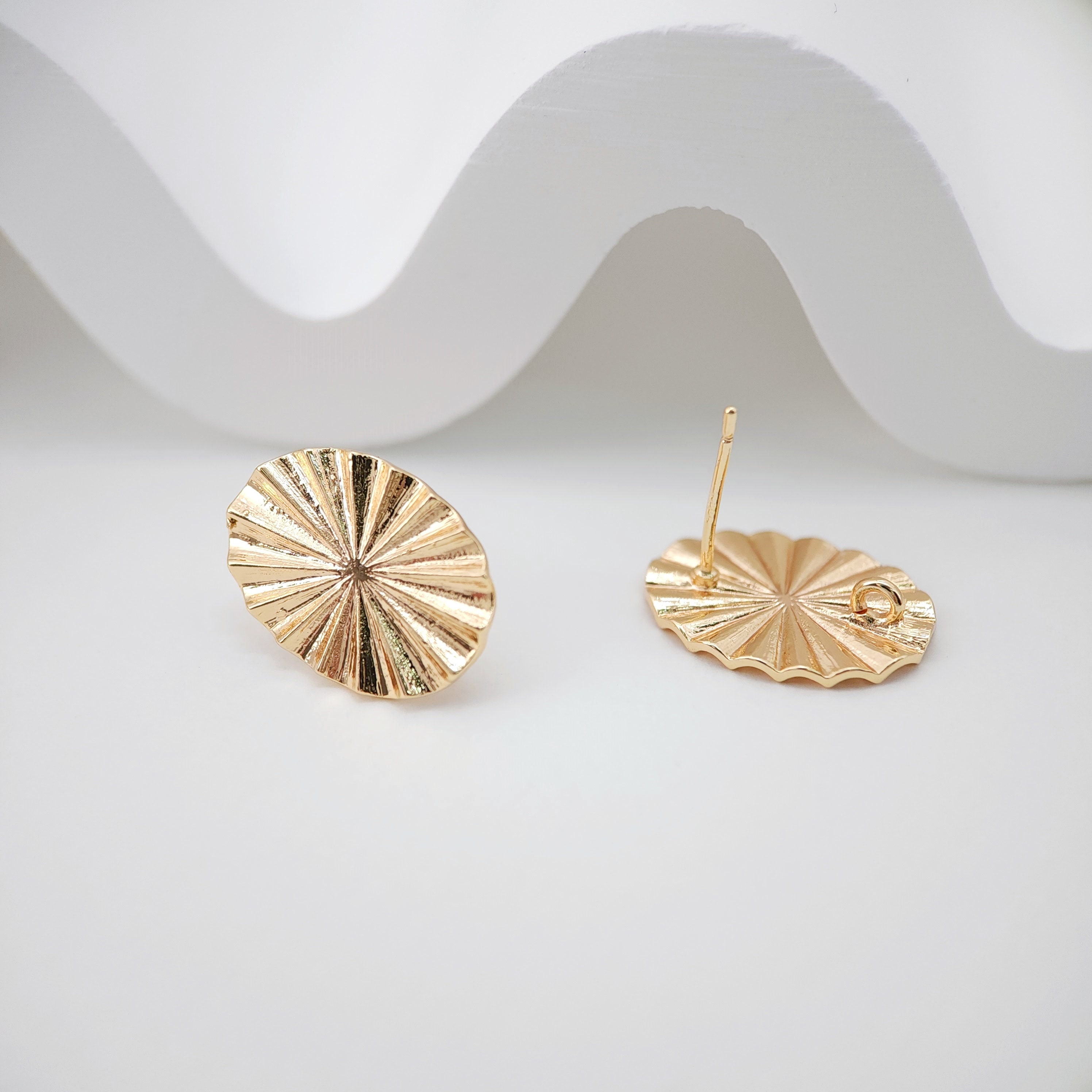 Pleated Texture Oval Studs With Loop, S925 Silver Ear Pin