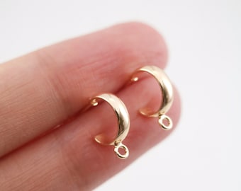10pcs- C Shape Earrings Post With Loop, 14K Gold Plated, Nickel Free Earrings, Ear Stud Loop, Hypoallergenic Earring Findings ZX126