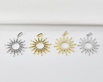 Sun Charm, Sunny Round Pendant, 18K Gold Plated Micro CZ