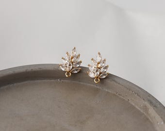 18K vergulde zirkonia bladnageloorbel componenten, marquise zirkoonkristal paaloorbel basis voor doe-het-sieraden d0887
