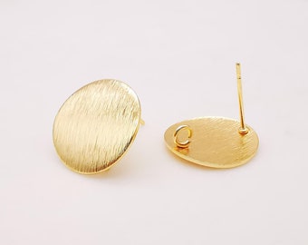 10pcs Gold Round Earring Post With Loop, Brushed Finish, Nickel Free Earrings, Hypoallergenic Earring Findings Z047