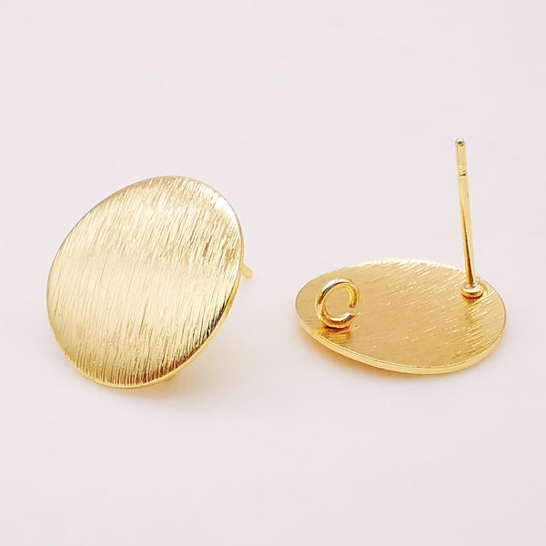 10pcs Gold Round Earring Post With Loop, Brushed Finish, Nickel Free Earrings, Hypoallergenic Earring Findings Z047