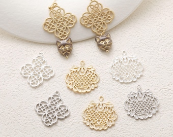 Lace Filigree Flower Charm, 14K Gold Plated, Vintage, Openwork Floral Charm, For DIY Bracelet Necklace Jewelry Making Supply GZ1065