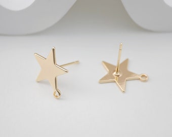 10 Stück Gold Stern Ohrring Post mit Schlaufe, nickelfreie Ohrringe, Ohrstecker Schleife, hypoallergene Ohrring Zubehör ZX175