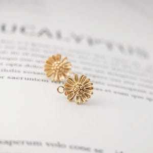 10PCS Flower Earring Post with Loop, Pin, 18K Real Gold Plated Brass Stud Earring With Loop, Nickel Free, Earring Finding Z097 image 3