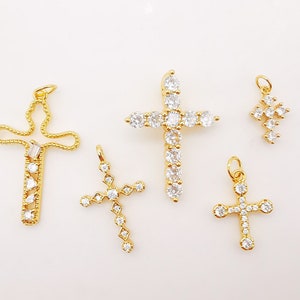 Cross Charms, CZ Pave Cross Pendant, Multiple Cross Styles, 18K Gold Plated Brass, Necklace Making Charms, Jewelry Findings S949