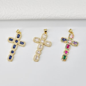 Cross Charms, CZ Pave Cross Pendant, Multiple Cross Styles, 18K Gold Plated Brass, Necklace Making Charms, Jewelry Findings S20702