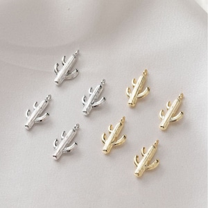 14K Gold Cactus Charms, Silver Cactus, Plants Pendant,  Necklace Charms JG021