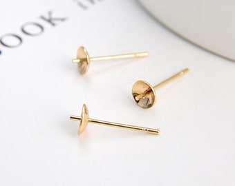 20pcs 14K Gold Cup Earring Post With Loop, 5mm, Nickel Free Earrings, Ear Stud, Hypoallergenic Earring Findings JY020-ZX7009